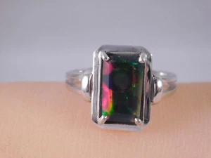 Anillo de plata de ley simple de ópalo negro etíope corte esmeralda de 1,48 quilates - Imagen 1 de 8