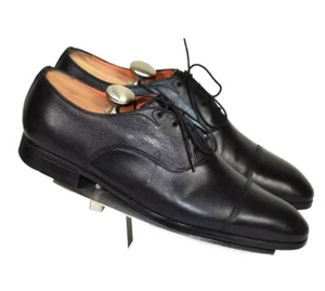 Santoni Black Calfskin cap Toe Oxford Shose men's size 9.5 sleek design #D - Picture 1 of 12