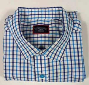 UNTUCKit Button Front Shirt Blue White Check Wrinkle Free Men's Large - Bild 1 von 11