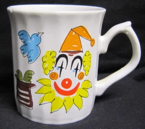 8 oz Clown and Birds Ceramic Coffee Mug Made in Japan - Picture 1 of 5