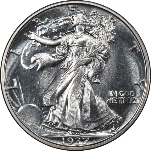 1937 Walking Liberty Half Dollar 50c, PCGS PR 66 + Light Cameo Cover