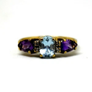 Vintage 10K Yellow Gold, Amethyst, Topaz and Diamond Ring Size 6 3/4 - Picture 1 of 5