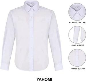 Kids Girls Revere Collar Blouse School Uniform Shirts White & Blue Short Sleeve - Picture 1 of 11