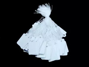 More details for  white strung tickets 37 x 24 mm price tags string swing labels 37mm x 24mm c-24