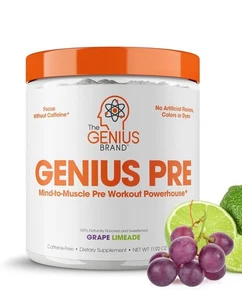 Genius Pre Entrenamiento - Uva y Limón, Sin Cafeína, Hecho en EE. UU., Caducidad 26/06 Envío Gratis - Imagen 1 de 9