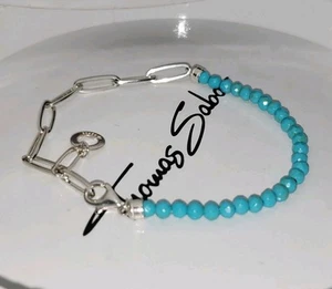 Thomas Sabo Silver Turquoise Beaded Charm Bracelet RRP£45 Size-17cm - Picture 1 of 6