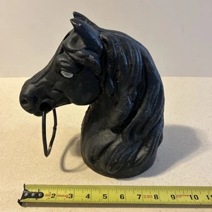 Vintage Cast Iron Heavy Metal Horse Head Hitching Post Fence Topper with Ring - Picture 1 of 18