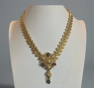 Vintage TRIFARI TM Moghul goldfarbene bunte Cabochon-Halskette mit Schmucksteinen signiert - Bild 1 von 12