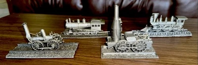 Lote coleccionable de trenes de peltre Danbury Mint 1992 4 motores famosos con historia de pista Foto 1 de 4