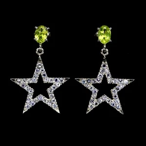 925 Sterling Silver Earrings Oval Peridot Tanzanite Natural Gemstone Jewelry - Picture 1 of 14