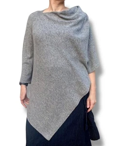 Amicale melierter grauer Kaschmir asymmetrischer Poncho Oberteil Einheitsgröße Lagenlook - Bild 1 von 6