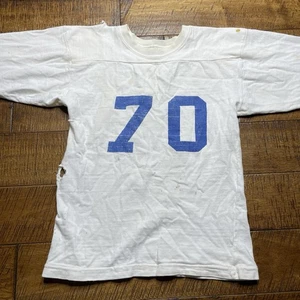 Vintage 60er/70er Jahre Kindergröße Fußball Trikot weiß blau College Distressed - Bild 1 von 9