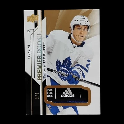 2018-19 Upper Deck Premier Hockey Jersey Relic /3 Travis Dermott Adidas Tag RC - Image 1 of 2