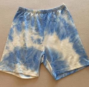 Pantalones Cortos de Sudadera Shein Para Mujer Medianos Azul Blanco Tie Dye Elastizados Elásticos Pull On - Imagen 1 de 9