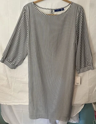 NUEVO CON ETIQUETAS APT. 9 Vestido para mujer negro blanco a rayas XL forrado mangas 3/4 cinturón cuello barco Foto 1 de 4