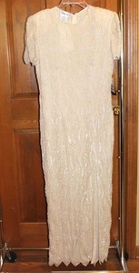 VTG Stenay Beaded Silk Evening Gown Ivory Cream Sz 12 Formal Wedding Long Dress - Picture 1 of 18