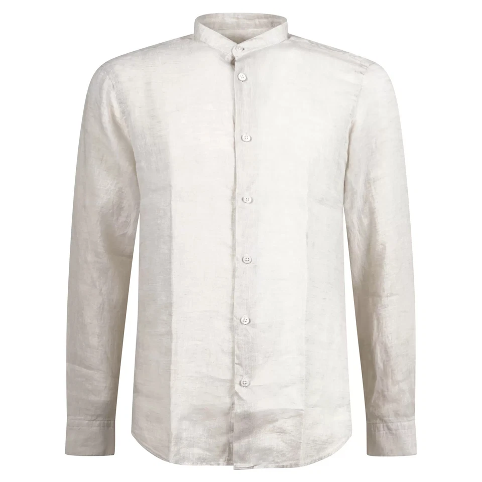 Lavorazione Sartoriale - Camicia beige coreana in lino slim fit per uomo - Immagine 1 di 1