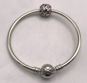 Authentische Sterling Pandora Limited Edition zierliche Schleife Armreif mit rosa Herzen Charm - Bild 1 von 8