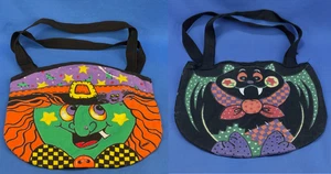 Barth & Dreyfuss Boo Bags - Witch & Bat Canvas Totes - Glow In The Dark - Vintage - Bild 1 von 12