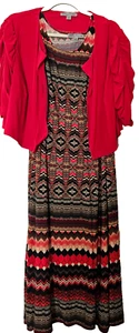 Women's Danny & Nicole Colorful Long Dress/ With Red Shell Jacket/ US Size 2X - Picture 1 of 12