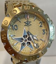 “American Star” Goldtone 48mm Bracelet Auto 21J Open Heart WatchStar Mens Watch