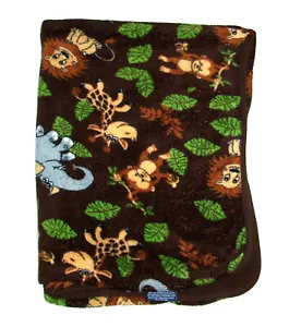 Northpoint Brown Safari Baby Blanket Monkey Lion Elephant Leaf Plush Security - Picture 1 of 1