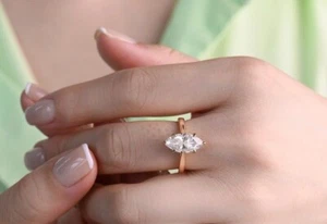 3Ct Marquise-Cut Lab Moissanite Solitaire Engagement Ring 14k Gold Plated Silver - Picture 1 of 8