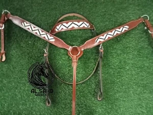 Beaded in Multicolor Brown Leather Halter and Breast collar . - Picture 1 of 1