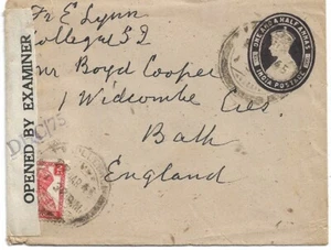 INDIA KGV 1½a STATIONERY COVER+ 2a UPRATED ON CENSORED COVER TO GB REF 1559 - Picture 1 of 2