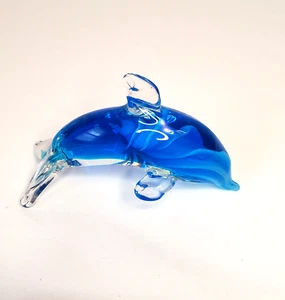 Murano type art blown glass paperweight blue dolphin swirl sculpture pattern - Picture 1 of 6