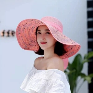 Women's Summer Beach Hat Wide Brim Cap Large Sun Straw Floppy Folding Hats - Picture 1 of 15