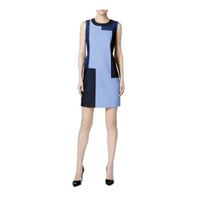 Vestido recto Calvin Klein bloque de color denim sin mangas azul de carrera para mujer talla 4P Foto 1 de 4