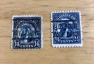 2- Authentic 1923 U.S. 14c Native American Pre cancelled US Postage Stamps - Picture 1 of 4