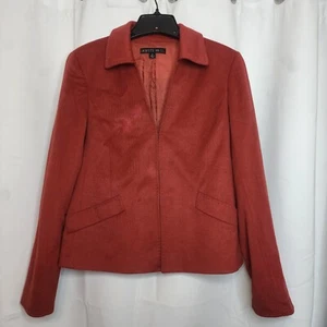Lafayette 148 Jacket Sz 6 Burnt Red Orange Wool Angora Suede-like Blazer Lined - Picture 1 of 19