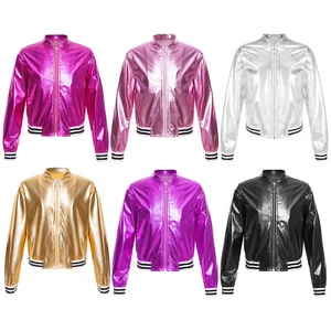 Kids Girls Hoodie Zipper Hooded Metallic Jacket Long Sleeve T-shirt Closure - Picture 1 of 79