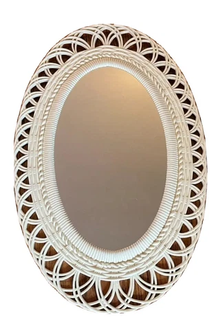 Vintage 1973 Off White Cream Burwood Wicker Look Plastic Wall Mirror 29.5" x 19" Cover