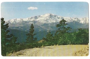 SNOW COVERED PIKES PEAK Colorado Springs CO Dirt Road Postcard - Picture 1 of 2