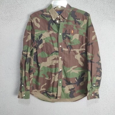 Camisa Ralph Lauren Juvenil Extra Grande 18 20 Verde Camuflada Manga Larga Unisex Foto 1 de 4