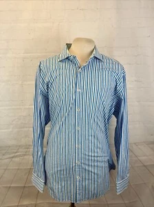 Bugatchi Men's Blue & White Striped Cotton Dress Shirt 17 - 17.5 35/36 $195 - Picture 1 of 9