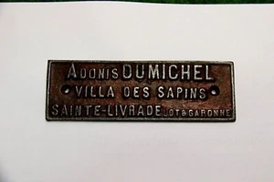 SAINTE  LIVRADE   PLAQUE DE MÉTIERS ADONIS  DUMICHEL  MATERIEL  OUTILLAGE   1898 - Imagen 1 de 6