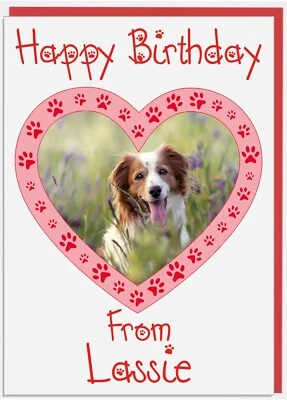 Personalised Photo Birthday Card From Your Pet Pets Dog Cat Rabbit (RED) - Image 1 of 4