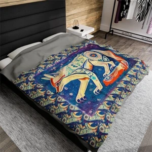 Haida Style Wolf Spirit Totem Acrylic Artisan Velveteen Plush Blanket - Picture 1 of 25