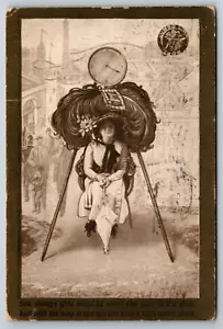 1909 Beautiful Woman Scale Large Feather Merry Widow hat Parasol Postcard - Picture 1 of 2