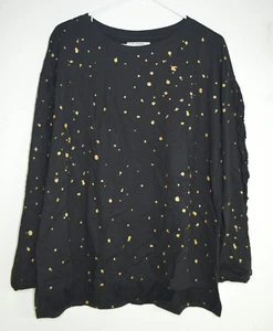 Ruff Hewn Womens Black Sweatshirt Brown Paint Dotted - See Pics - Medium NWT - Picture 1 of 8