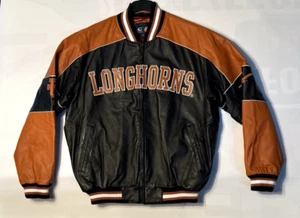 Texas Longhorns LEATHER Varsity Jacket By Carl Banks Large Perfect! - Picture 1 of 15