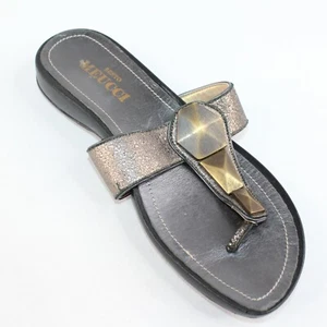 Sesto Meucci Womens Sz 5.5M Brass Bejeweled Gems High Fashion Flip Flops Sandals - Picture 1 of 9