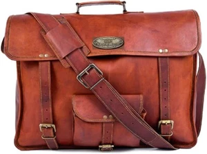 Unisex GVB Genuine Vintage Leather Messenger Bag Shoulder Laptop Bag Briefcase - Picture 1 of 5