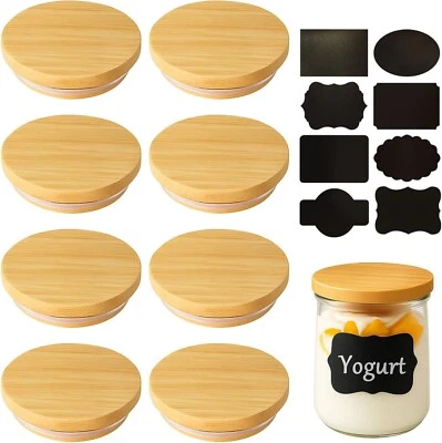 Paquete de 8 tapas de tarros de yogur Oui reutilizables tapas de madera de bambú con anillos de silicona cocina Foto 1 de 4