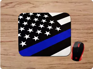 THIN BLUE LINE SUPPORT THE POLICE AMERICAN FLAG CUSTOM NONSLIP MOUSEPAD DESK MAT - Picture 1 of 1