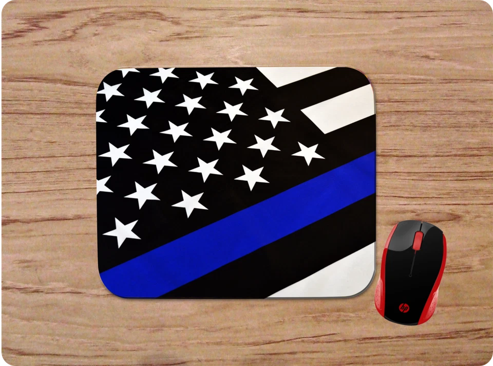 THIN BLUE LINE SUPPORT THE POLICE AMERICAN FLAG CUSTOM NONSLIP MOUSEPAD DESK MAT - Image 1 of 1